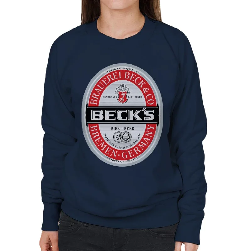 Beck's Beer Classic Label Women's Sweatshirt Hoodie with Tied Waist Feminine Flattering