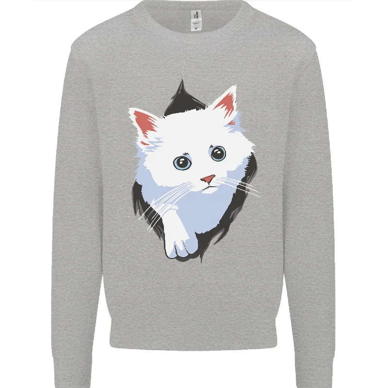 A Cat Rip Mens Sweatshirt Jumper Hoodie with Cropped Fit Short Trendy