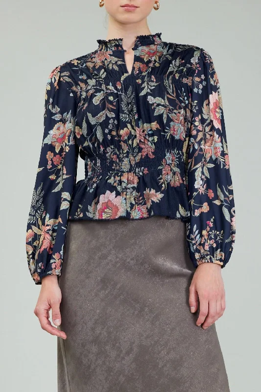 floral smock detail blouse Drape Neck Blouse