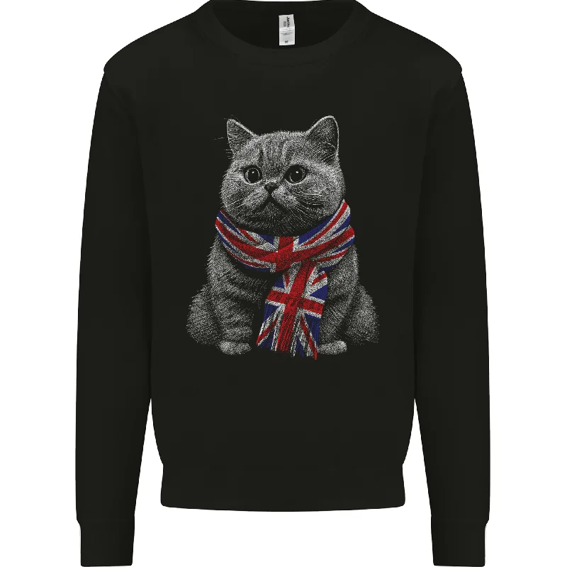 A Cat With a Union Jack Scarf Great Britain Mens Sweatshirt Jumper Hoodie with High Neck Warm Protective