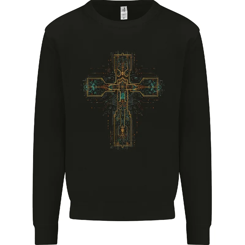 A Circuit Board Cross Gothic Goth Techy Mens Sweatshirt Jumper Hoodie with Print Artistic Unique