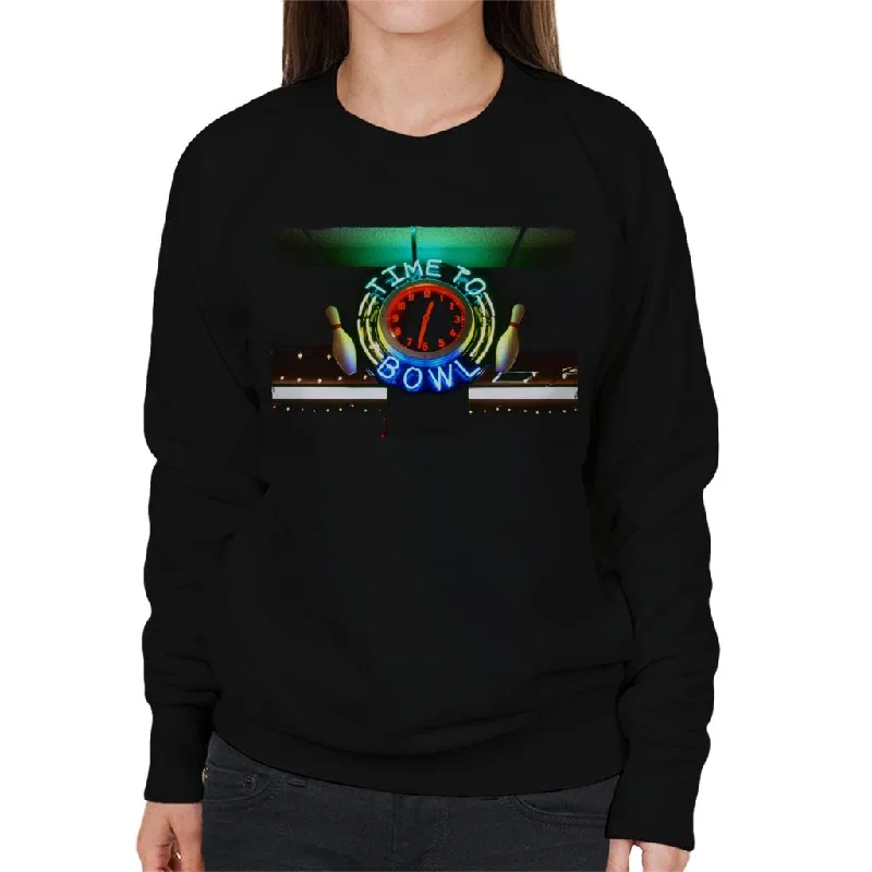 The Big Lebowski Time To Bowl Neon Sign Women's Sweatshirt Hoodie with Front Slit Layering Stylish