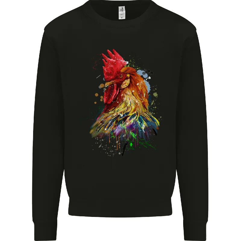 A Chicken Watercolour Mens Sweatshirt Jumper Hoodie with Button Placket Classic Preppy