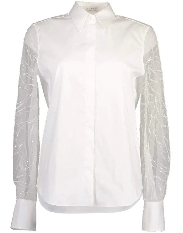 Cotton Poplin Button Up Blouse Versatile Layering Blouse