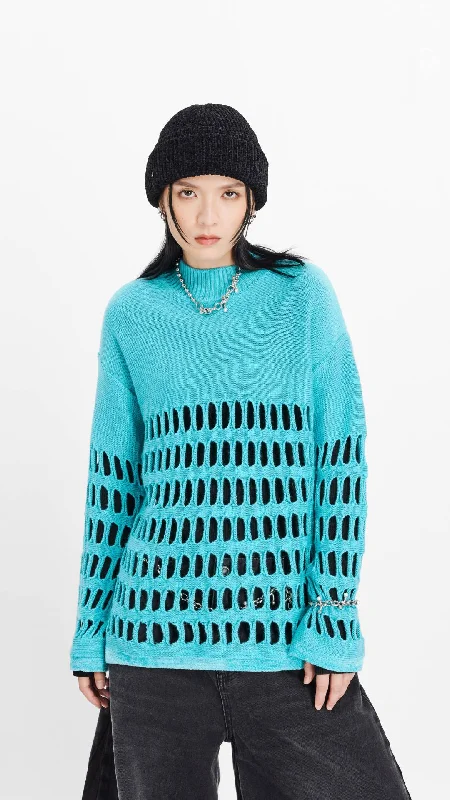 Hole Knitted Sweater Mesh Sweater Canvas Denim