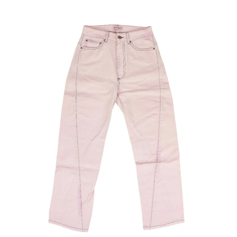 Palm Angels Cotton Curved Seam Jeans Pants - Pink Trendy Skinny High-Waist Jeans