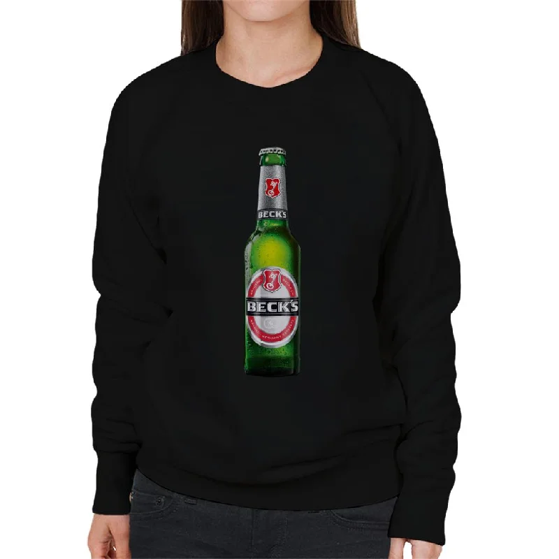 Beck's Bottle Women's Sweatshirt Hoodie with Hem Embroidery Detailed Premium