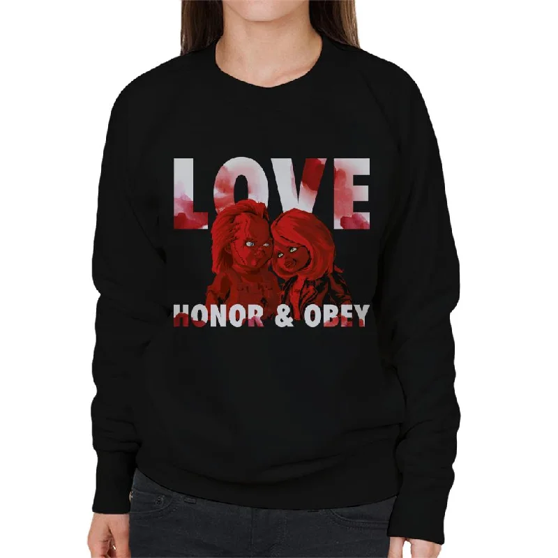 Chucky Tiffany Valentine Love Honor And Obey Women's Sweatshirt Hoodie with Patch Decorative Personalized