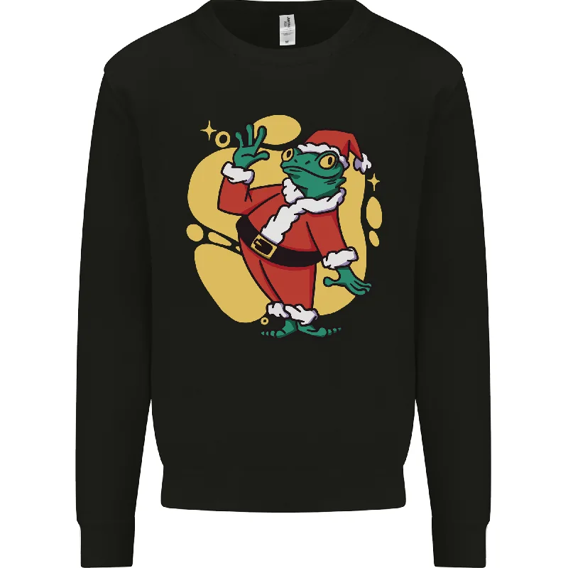 A Christmas Frog Dressed as Santa Claus Mens Sweatshirt Jumper Hoodie with Raw Hem Edgy Unfinished