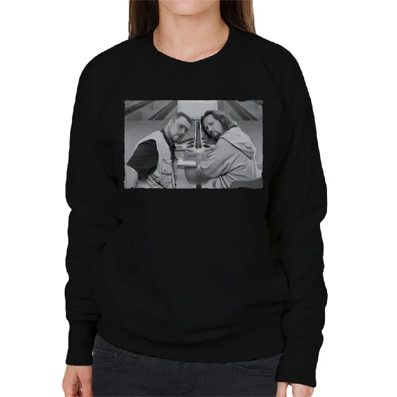 The Big Lebowski The Dude And Walter Bowling Alley Greyscale Women's Sweatshirt Hoodie with Rhinestones Sparkly Elegant