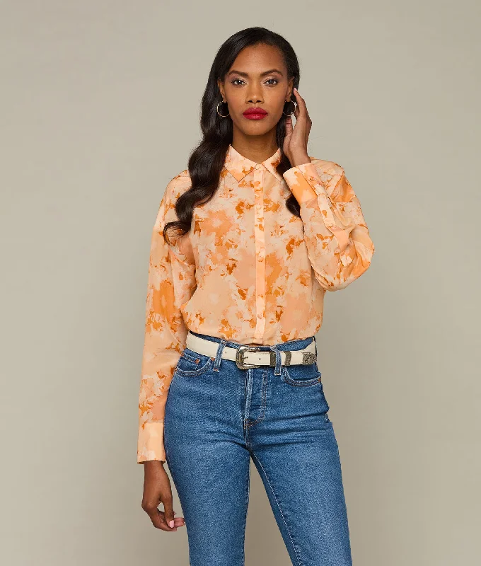 Nassau Blouse :: Orange Satin Drape Blouse