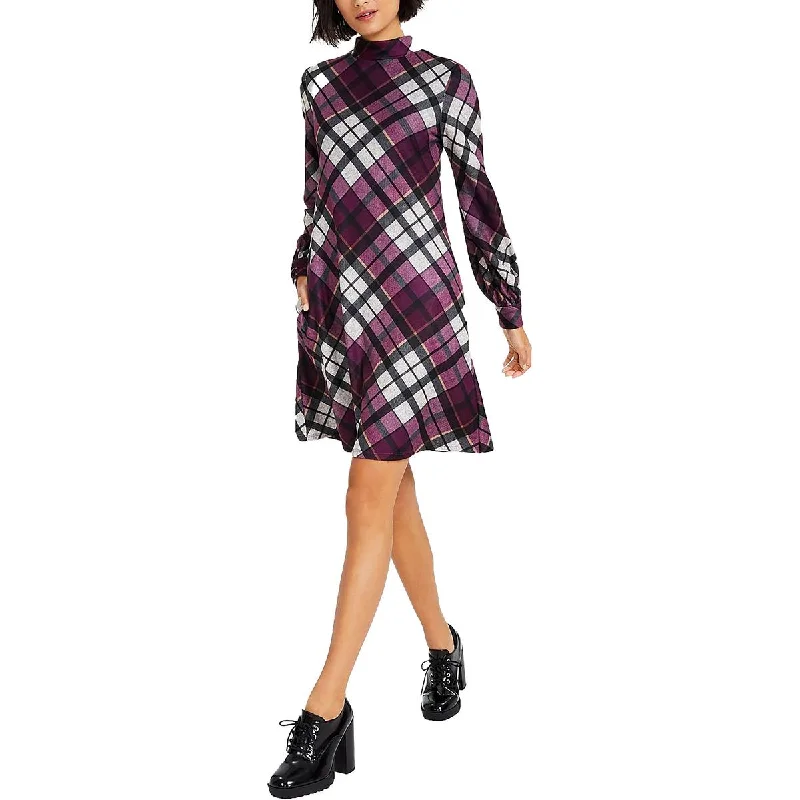 Womens Plaid Mini Sweaterdress Fleece Fabric Down Fabric Feather Fabric