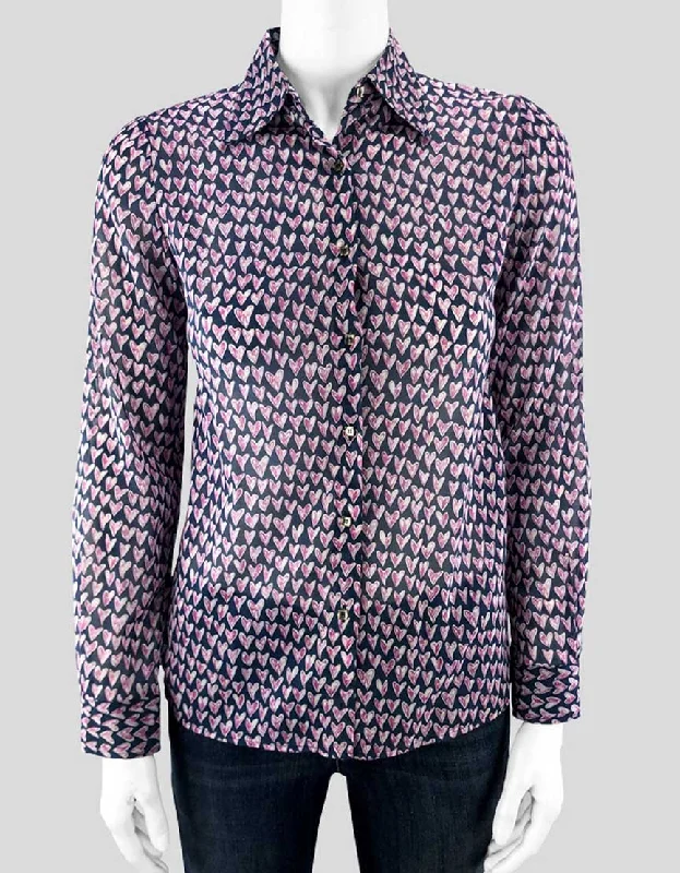 Barneys New York Heart Print Blouse Women 36 It 0 US Casual Relaxed Fit Blouse