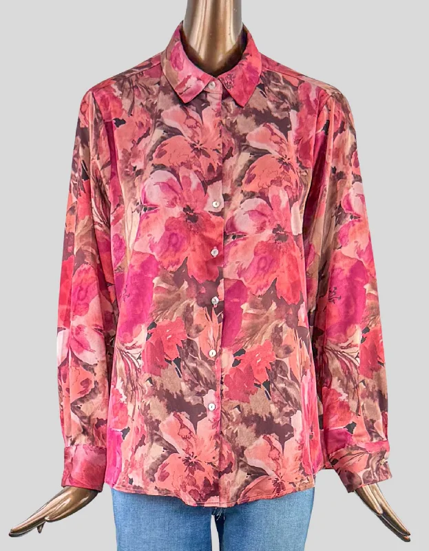 HAVER & BLAIR Floral Print Blouse - Medium Ruffled Neck Blouse