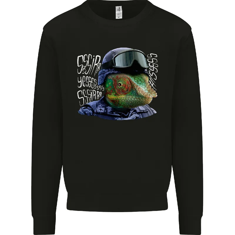 A Chameleon Soldier Mens Sweatshirt Jumper Hoodie with Exposed Zipper Edgy Industrial