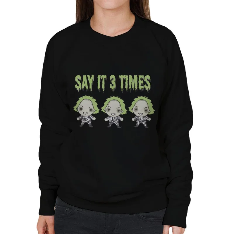 Beetlejuice Halloween Say It Three Times Women's Sweatshirt Hoodie with Color Block Contrast Stylish