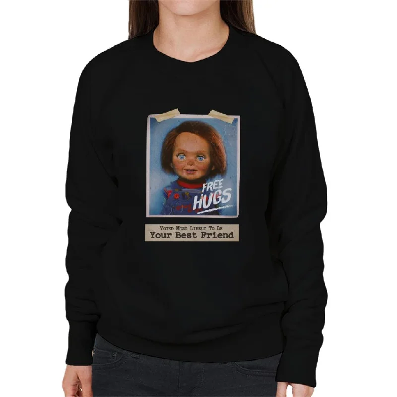 Chucky Voted Most Likely To Be Your Best Friend Women's Sweatshirt Hoodie with Metallic Shiny Futuristic