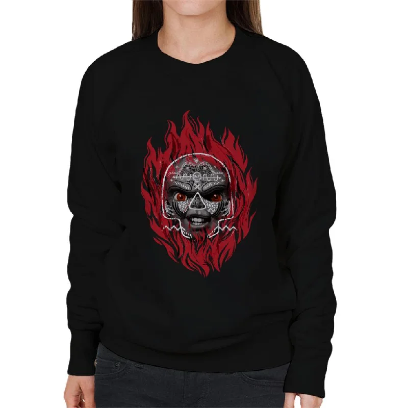 Chucky Flames Women's Sweatshirt Hoodie with Frayed Bohemian Relaxed