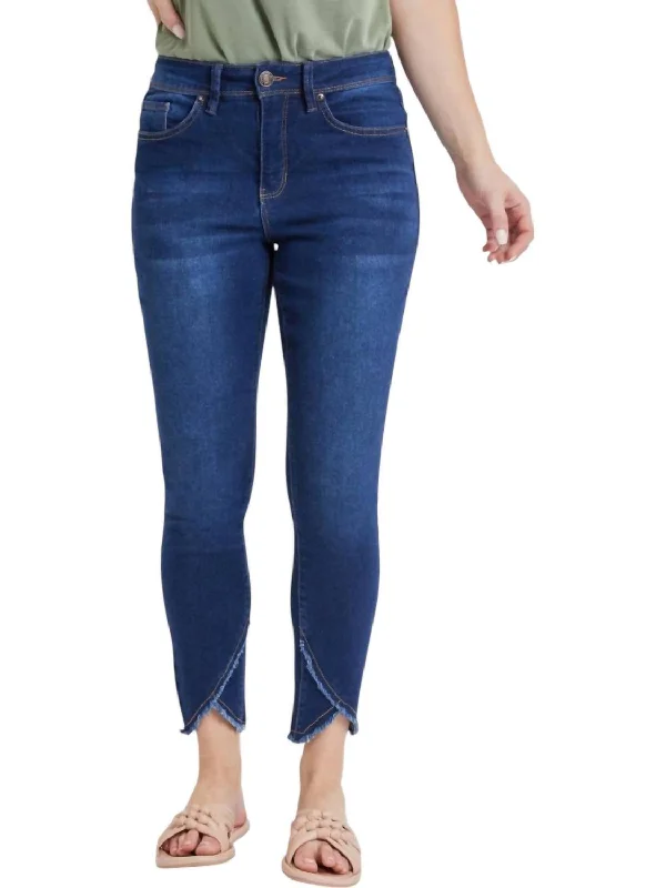 Tulip Hem Ankle Jeans In Midnight Sky Blue Fashionable Straight Cut Jeans