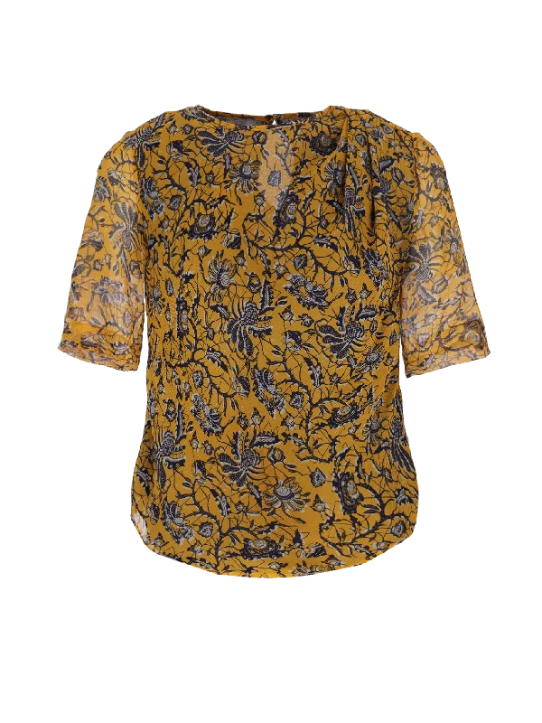 floral-print silk blouse High Neck Blouse