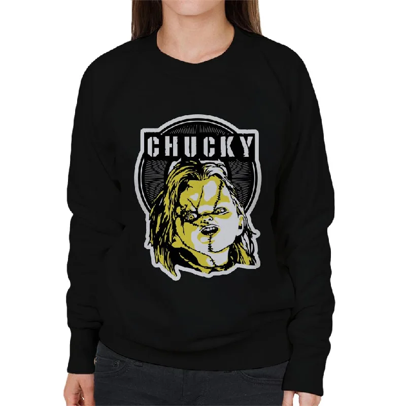 Chucky Negative Character Head Women's Sweatshirt Hoodie with Crew Neck Simple Timeless