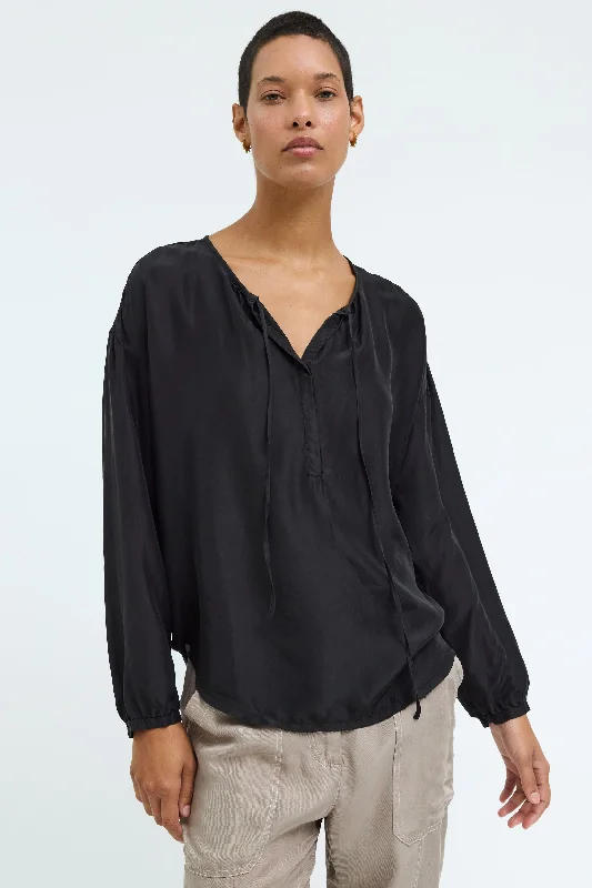 Silk Black Poet Blouse Slim Fit Blouse