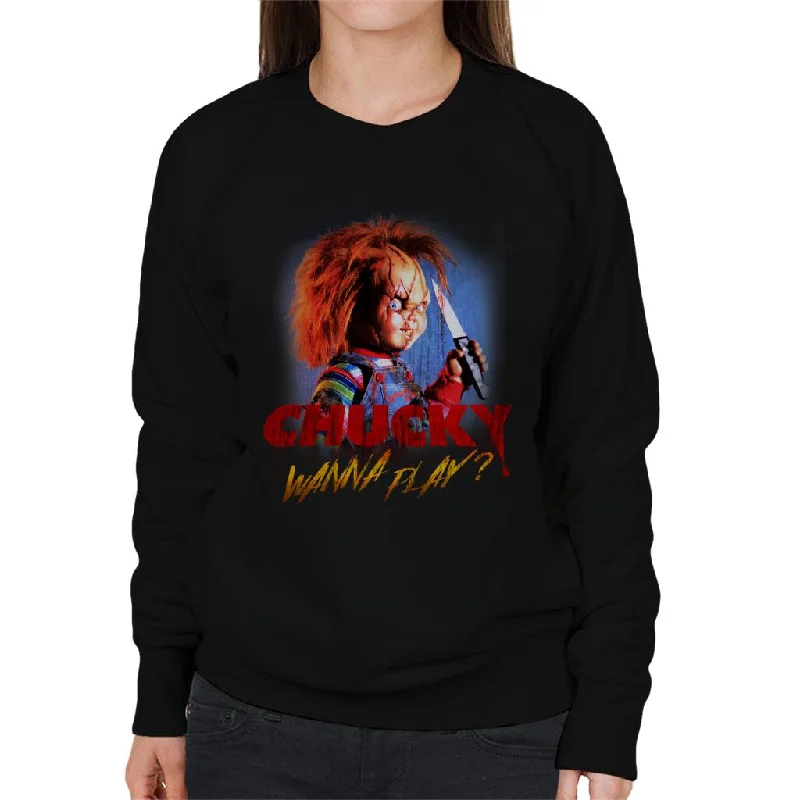 Chucky Wanna Play Crazed Face Women's Sweatshirt Hoodie with Fur Luxurious Winter