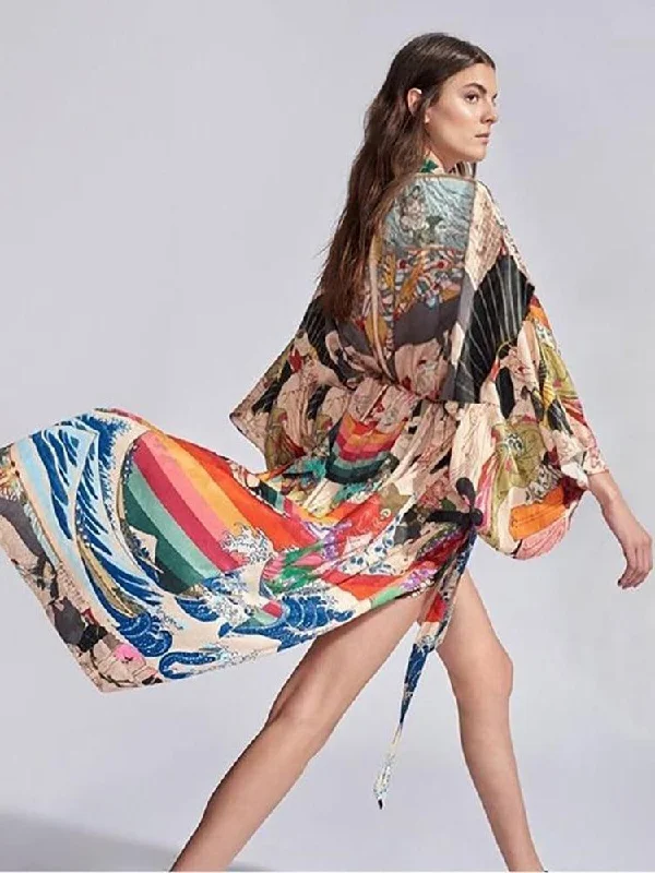 Ashoreshop summer kimono bikini cover up women blouse shirt Lightweight Floral Blouse