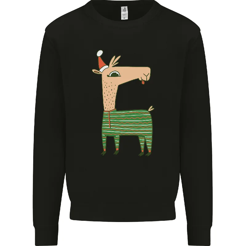 A Christmas Llama Wearing an Xmas Hat Mens Sweatshirt Jumper Hoodie with Toggle Buttons Decorative Unique