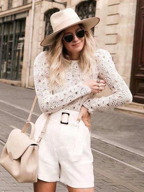 Vintage Elegant Floral Lace Blouse Shirt Women Long Sleeve White Blouse Chic Square Blouse