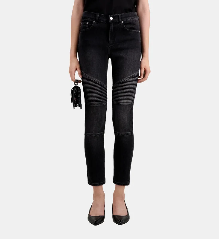 Slim Biker Jeans Trendy Paperbag Waist Jeans