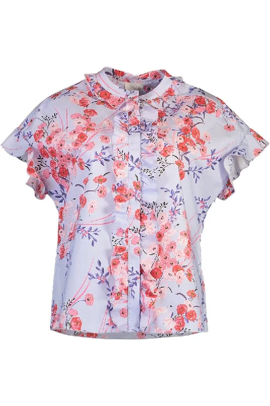 Short Sleeve Ruffled Floral Blouse Backless Summer Blouse