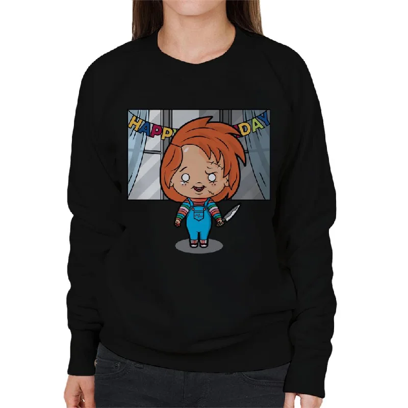 Chucky Happy Birthday Kawaii Women's Sweatshirt Hoodie with Set-In Sleeves Structured Classic