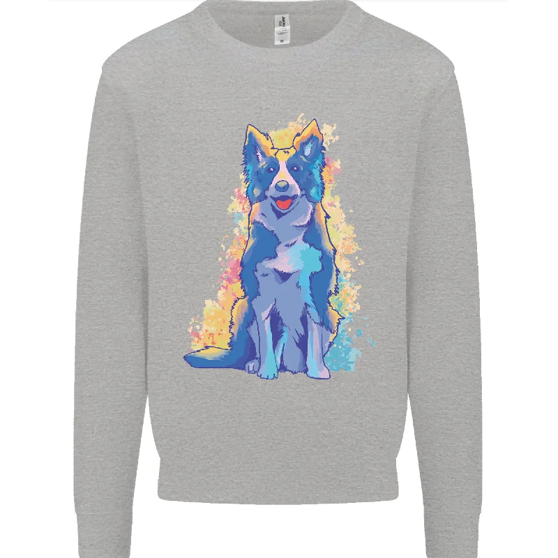 A Colourful Border Collie Dog Design Mens Sweatshirt Jumper Hoodie with Bell Sleeves Flared Feminine