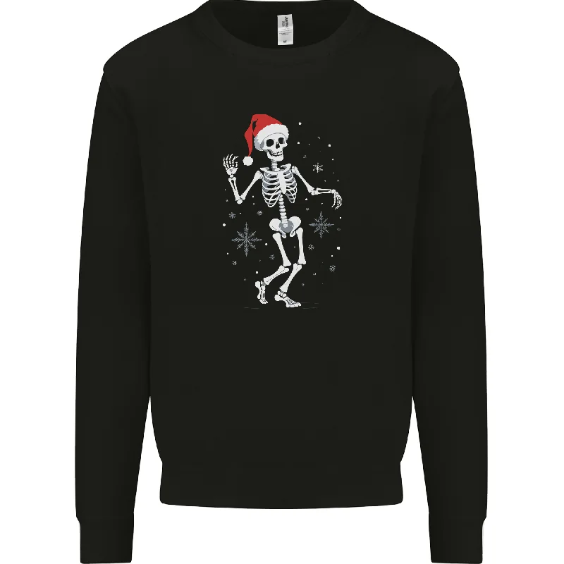 A Christmas Skeleton Wearing a Xmas Hat Skull Mens Sweatshirt Jumper Cotton Hoodie Fleece Lining Warmth