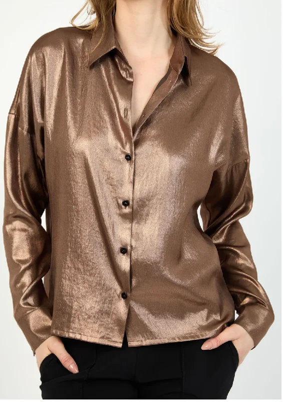 HILTON HOLLIS Satin Blouse Copper Classic White Blouse