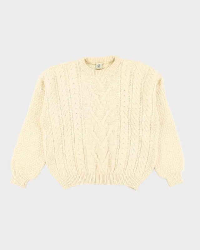 Vintage 80's Heavyweight Pure Wool Cable Chunky Knit Jumper - L Sweater Knitwear Pullover