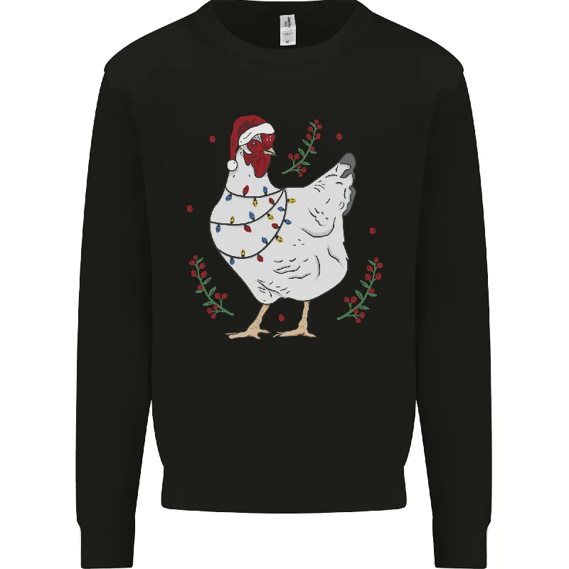 A Christmas Chicken Wearing an Xmas Hat Mens Sweatshirt Jumper Hoodie with Zipper Versatile Modern