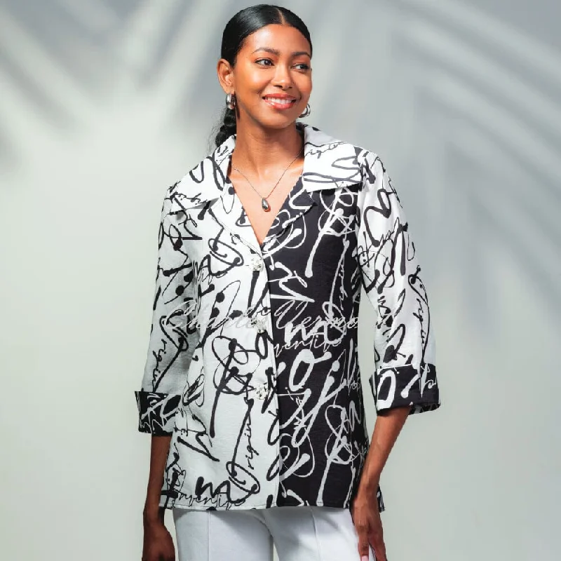 Alison Sheri Monochrome Print Blouse - Style A45191 Gathered Detail Blouse