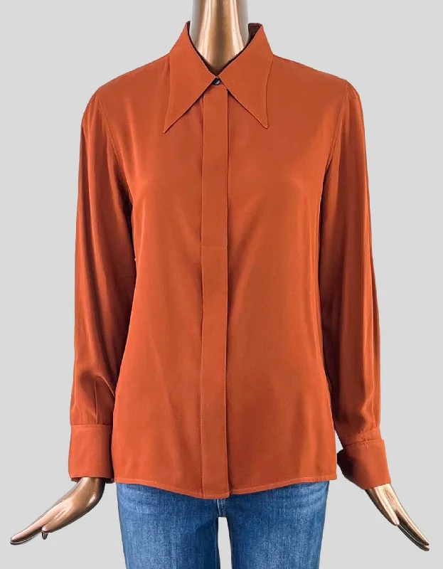 VICTORIA BECKHAM Long Sleeve Button Front Blouse - 6 US Satin Drape Blouse