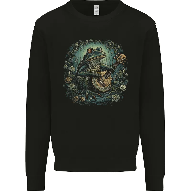 A Chilled Out Frog Playing the Guitar Mens Sweatshirt Jumper Hoodie with Rolled Sleeves Casual Relaxed