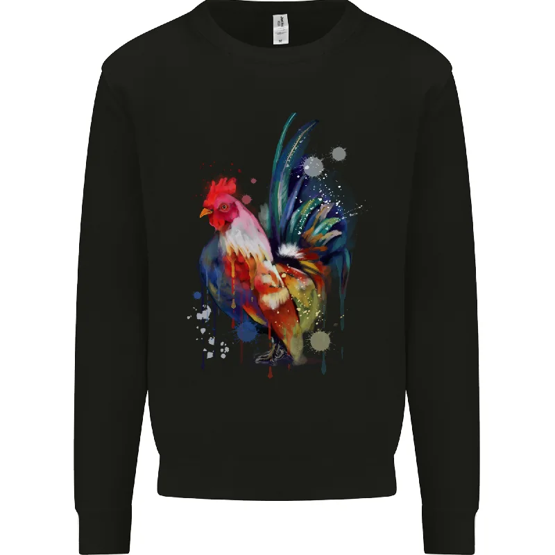 A Chicken Watercolour Mens Sweatshirt Jumper Hoodie with Bell Sleeves Flared Feminine