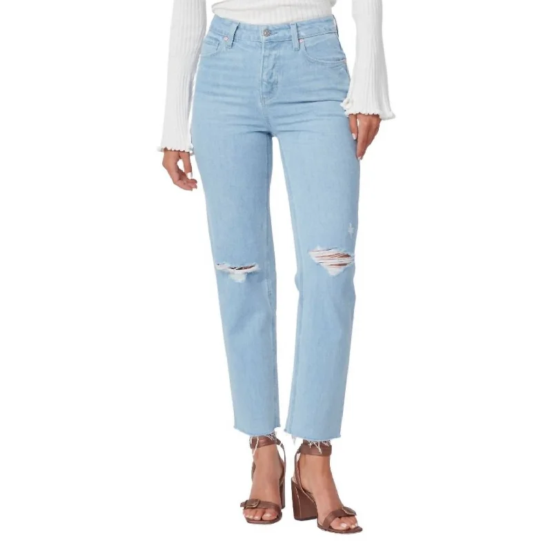 Sarah Reverse Jeans In Crash Destructed Fashionable Straight Fit Denim