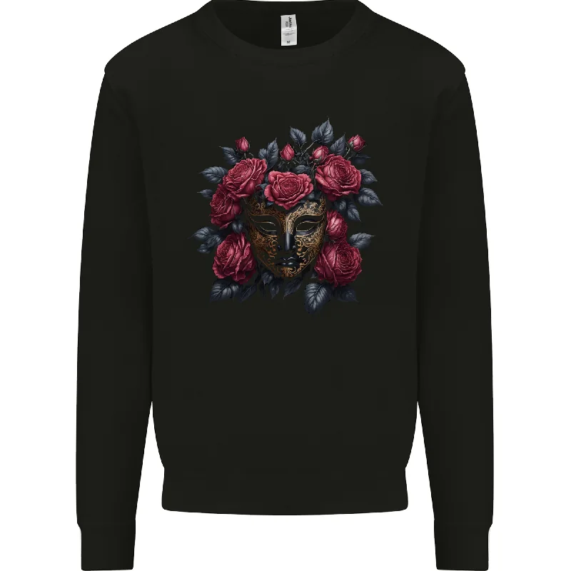 A Chinese Mask With Roses Gothic Goth Mens Sweatshirt Jumper Zip Hoodie Drawstring Kangaroo Pocket