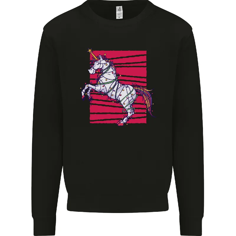 A Christmas Unicorn in Xmas Fairy Lights Mens Sweatshirt Jumper Hoodie Crop Top Short Trendy