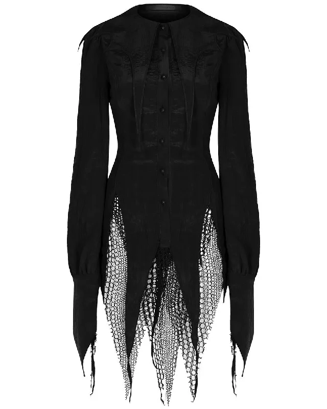 Punk Rave Daily Life Womens Urban Occult Asymmetric Bat Collar Blouse - Black Classic White Blouse