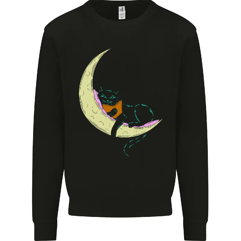 A Chilled Cat Reading a Book on the Moon Mens Sweatshirt Jumper Cotton Hoodie Fleece Lining Warmth