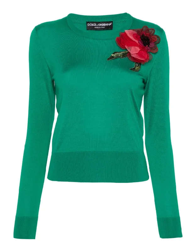 Dolce & Gabbana floral-appliqué silk jumper Seamless Knitted Crochet