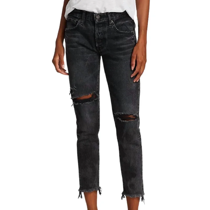 Bettie Distressed Tapered Jeans In Black Fashionable Distressed Jeans