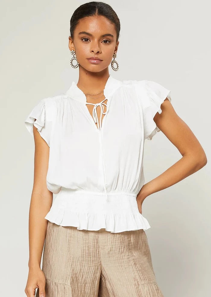 smock waist short sleeve blouse Off-Shoulder Wrap Blouse